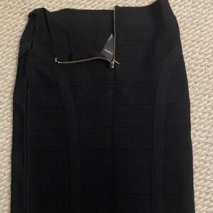 bebe Black Bandage Pencil Skirt with Gold Zip Accent